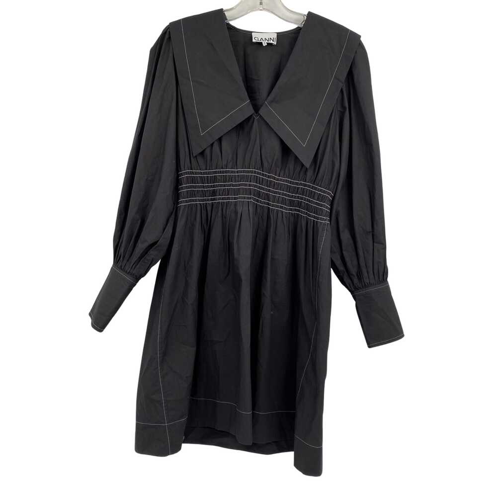 Ganni Black Mini Dress Long Sleeve Collared | Womens 4